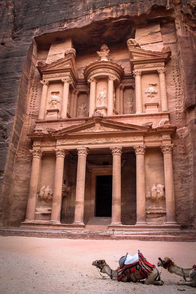 The Treasury of Petra with camels - Jordan tour