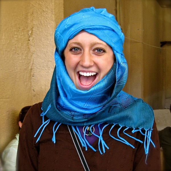 Happy tourist in a blue scarf - Tunisia tour